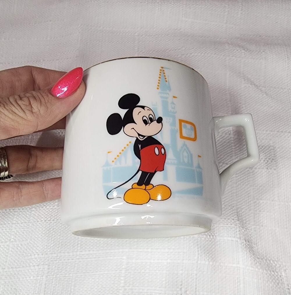 Vintage Walt Disney World Mickey Mouse Mug Cinderella Castle Japan Gold Rim
